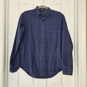 100% Cotton Blue Plaid Flannel Button Up Long Sleeve Shirt - Small